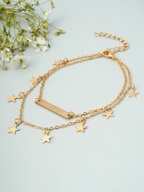 

Ferosh Gold-Toned Star Label Layered Anklet