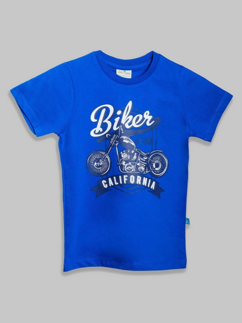 

JusCubs Boys Blue & majorelle blue Printed V-Neck Raw Edge T-shirt