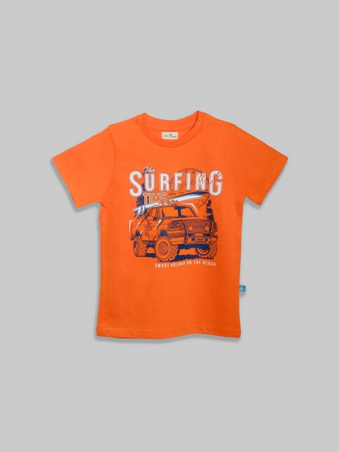 

JusCubs Boys Orange & brave orange Printed V-Neck T-shirt