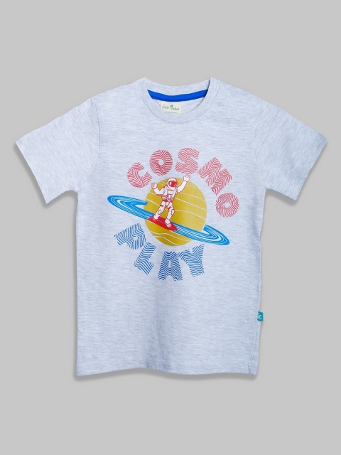 

JusCubs Boys Grey & illusion blue Printed Applique T-shirt