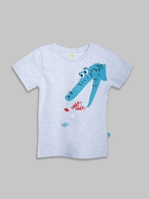 

JusCubs Boys Grey & wan blue Printed V-Neck T-shirt