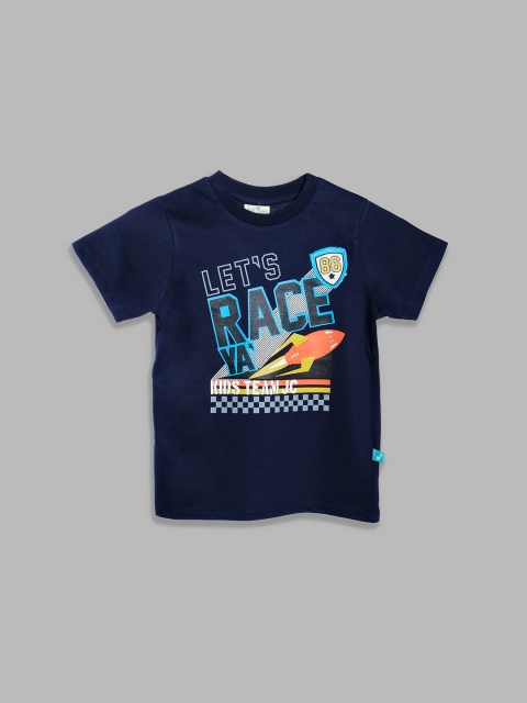 

JusCubs Boys Navy Blue & blue Printed V-Neck Extended Sleeves T-shirt
