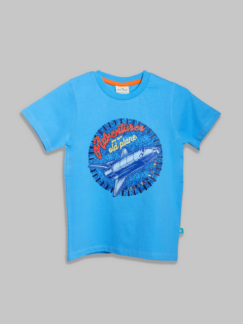 

JusCubs Boys Blue & very light azure Varsity Printed V-Neck T-shirt
