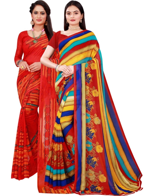 

Florence Red & Navy Blue Pure Georgette Saree