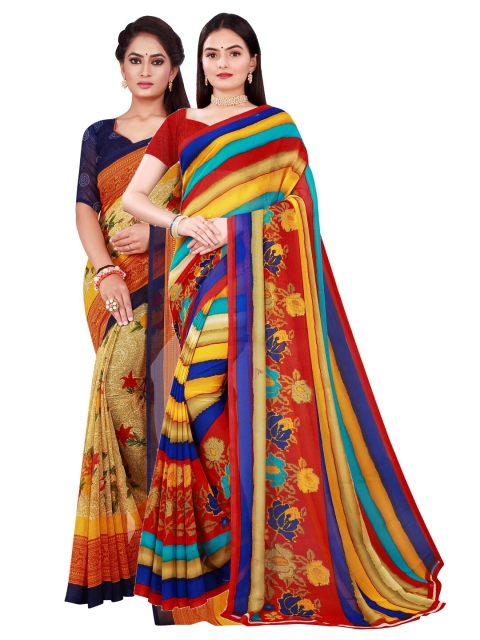 

Florence Pack Of 2 Maroon & Beige Floral Pure Georgette Saree