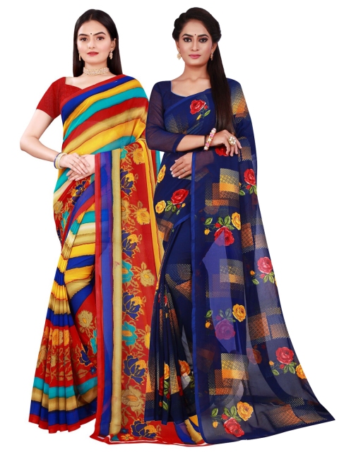 

Florence Pack Of 2 Navy Blue & Red Floral Pure Georgette Saree