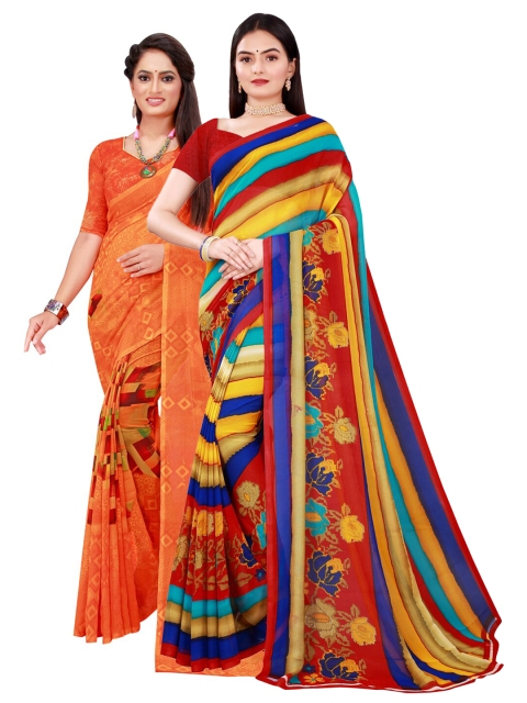 

KALINI Orange & Yellow Pure Georgette Saree
