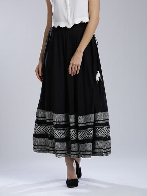 

W Black Printed Flared Maxi Skirt
