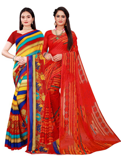 

KALINI Red & Yellow Pure Georgette Saree
