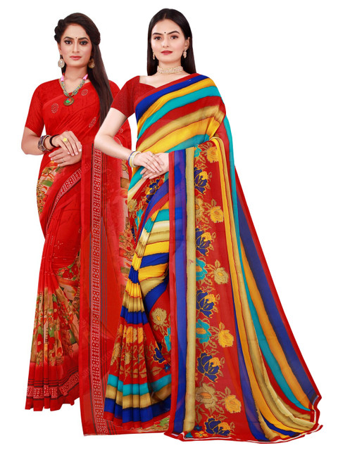 

KALINI Red & Yellow Pure Georgette Saree