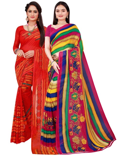 

KALINI Red & Green Pure Georgette Saree