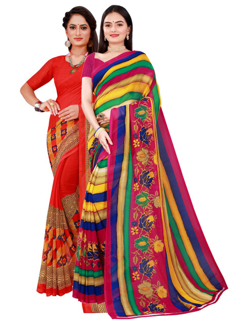 

KALINI Pack Of 2 Red & Yellow Pure Georgette Saree