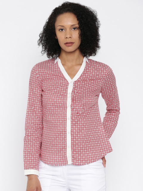 

SCULLERS Women Red & White Regular Fit Printed Casual Shirt