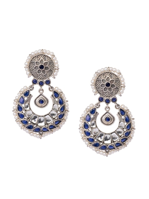 

INDYA Women Silver-Toned & Blue Contemporary Chandbalis Earrings