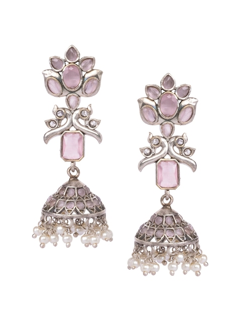 

INDYA Silver-Plated Pink Dome Shaped Jhumkas Earrings