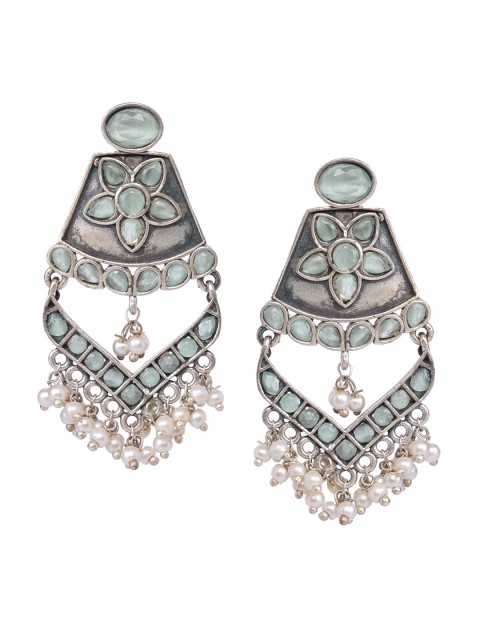 

INDYA Gold-Plated & Green Stone-Studded Dangler Earrings