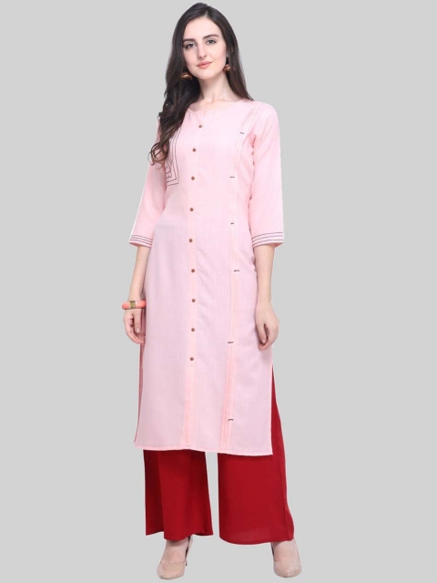 

SAPTRANGI Women Pink Embroidered Panelled Thread Work Kurti with Trousers