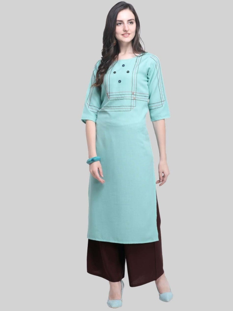 

SAPTRANGI Women Green Embroidered Empire Thread Work Kurti with Trousers