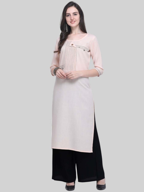 

SAPTRANGI Women Peach-Coloured Embroidered Angrakha Thread Work Kurti with Sharara