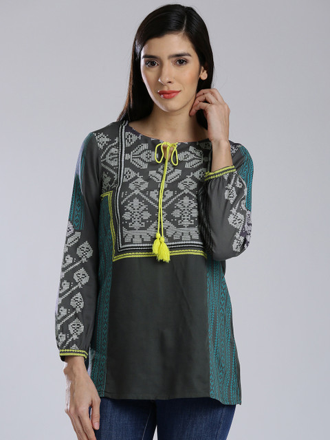 

W Women Grey Printed Top