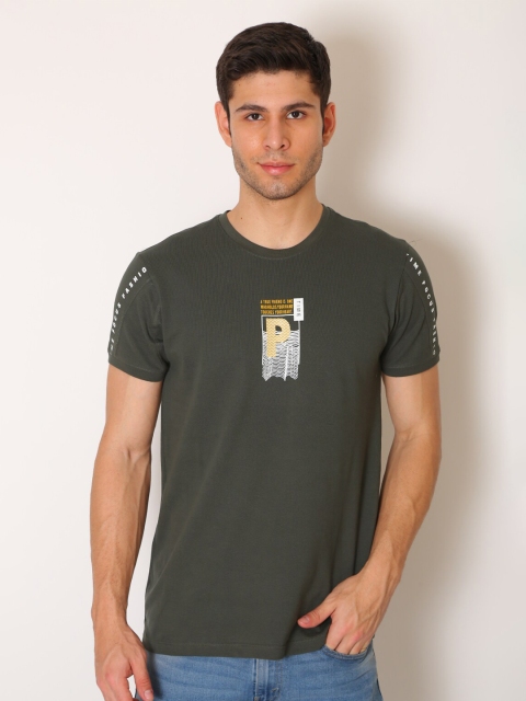 

VINSON Men Olive Green Printed Slim Fit T-shirt