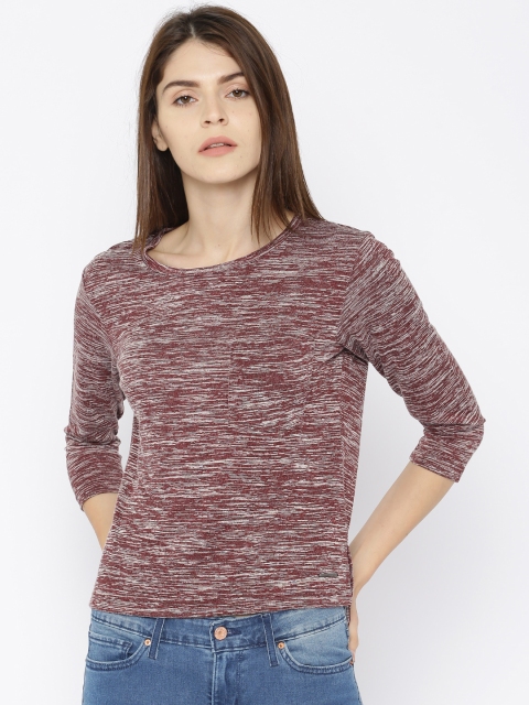 

Roadster Women Maroon Self Design T-shirt