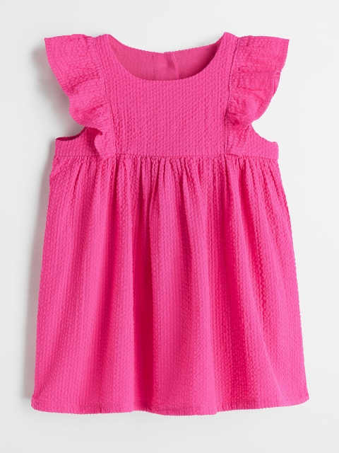 

H&M Girls Pink Solid Flounce Trimmed Pure Cotton Dress