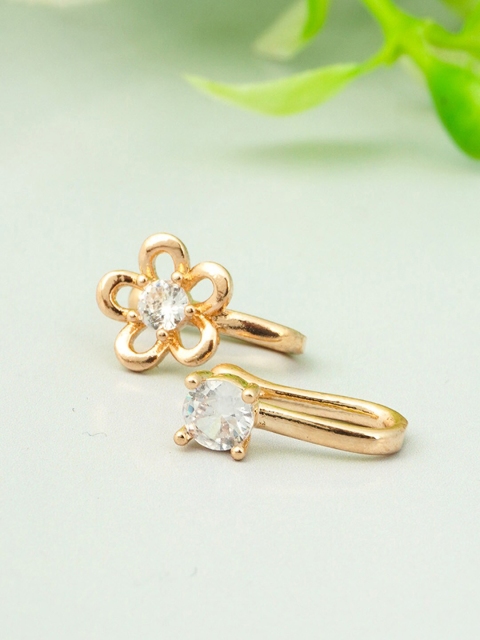 

Ferosh Women Set of 2 Gold-Plated Crystal Studded Nosepin