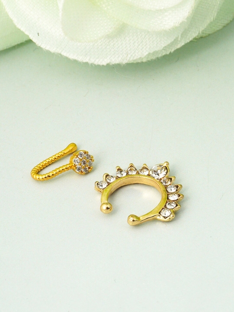 

Ferosh Gold-Toned Set of 2 Crystal Studded Nose Ring & Septum Ring