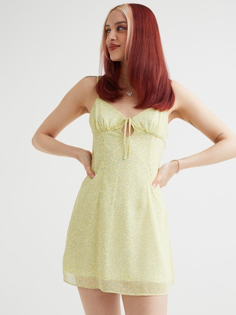 

H&M Women Yellow Cut-Out-Detail Chiffon Dress