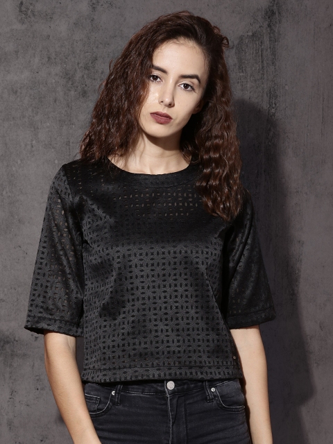 

Roadster Women Black Self Design Top