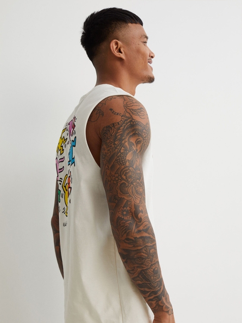 

H&M Men White Printed Vest Top