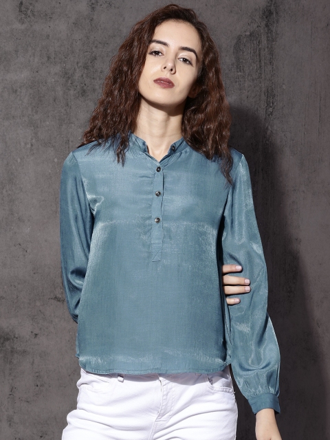 

Roadster Women Teal Blue Solid Satin Finish Top