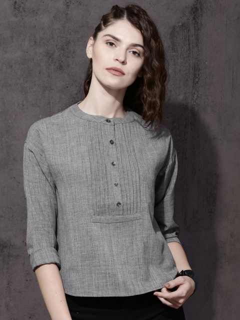 

Roadster Women Charcoal Grey Solid Shirt Style Top