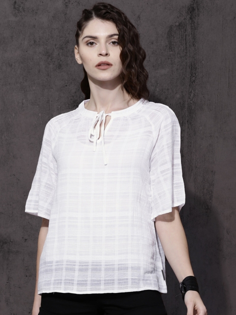

Roadster Women White Self Design Top