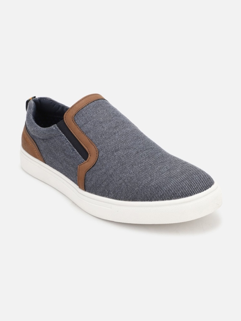 

Peter England Men Blue Textured PU Slip-On Sneakers