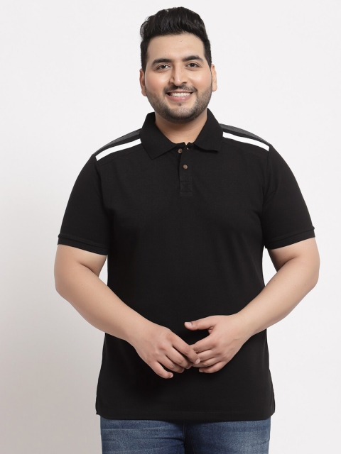 

Kalt Men Plus Size Black Polo Collar Shoulder Striped T-Shirt