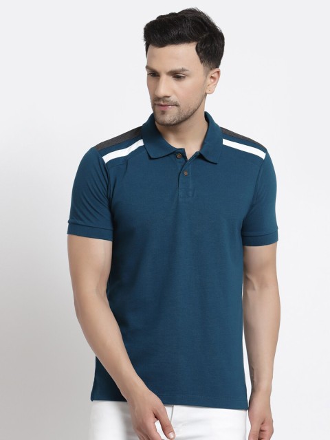 

Kalt Men Teal & White Polo Collar T-shirt