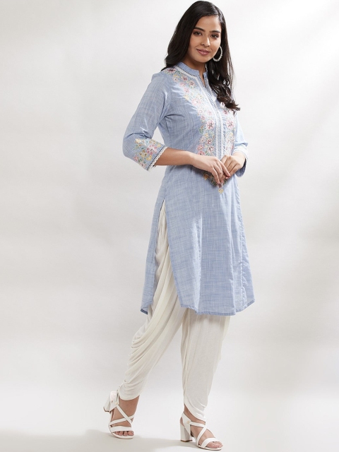 

Lakshita Women Blue Embroidered Thread Work Kurta