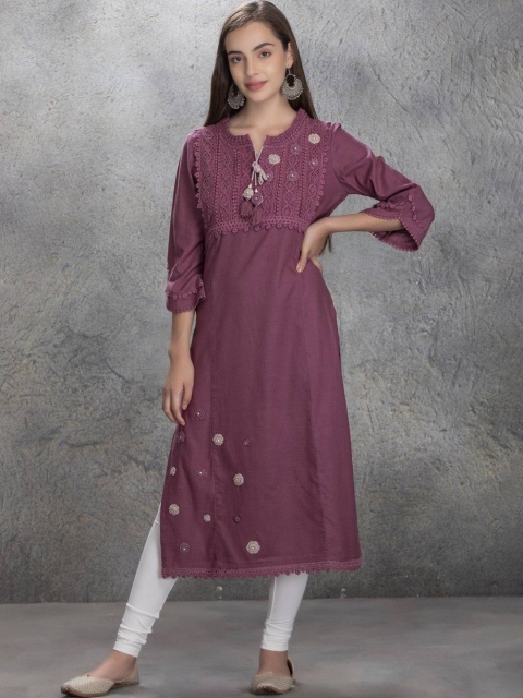 

Lakshita Women Red Embroidered Thread Work Kurta