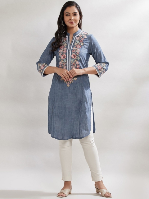 

Lakshita Women Blue Embroidered Thread Work Kurta
