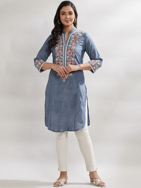 

Lakshita Women Blue Embroidered Thread Work Kurta