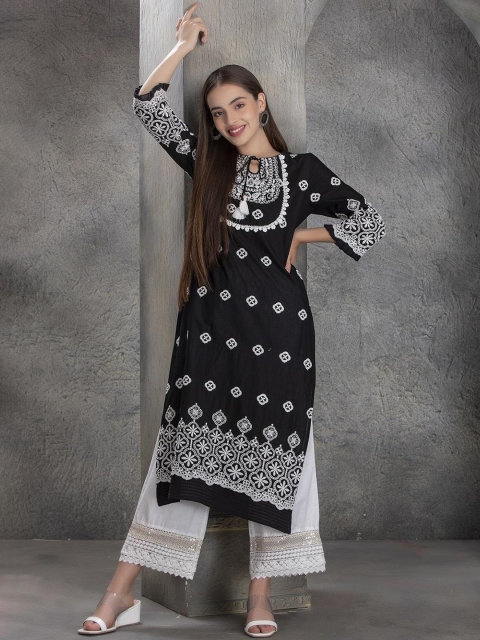

Lakshita Women Charcoal Paisley Embroidered Mirror Work Kurta
