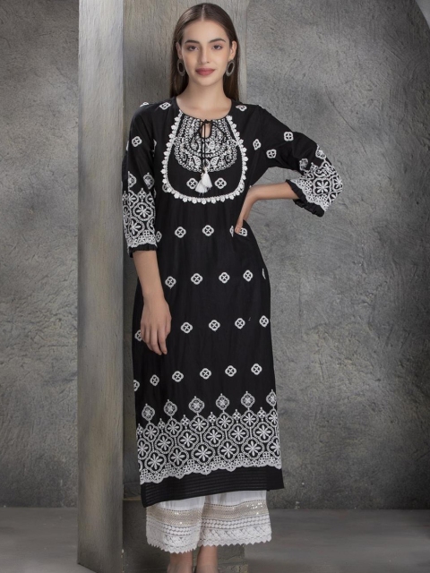 

Lakshita Women Charcoal Paisley Embroidered Mirror Work Kurta