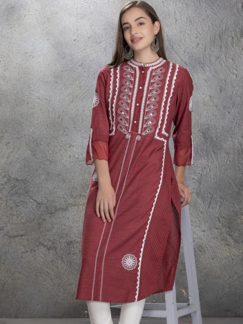 

Lakshita Women Red Ethnic Motifs Embroidered Thread Work Kurta