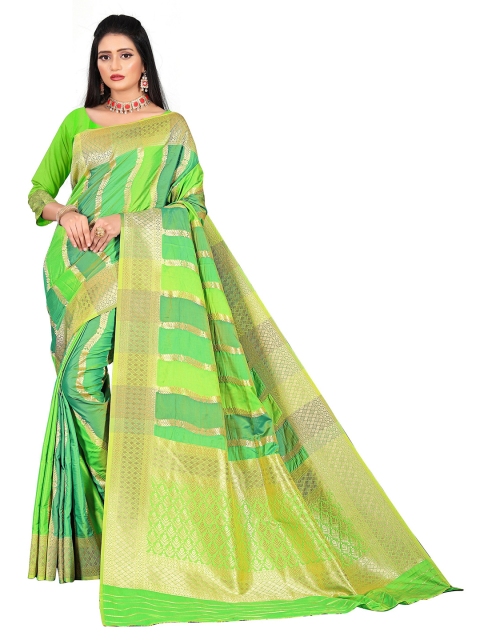 

Rivana Green & Gold-Toned Woven Design Zari Pure Silk Banarasi Saree