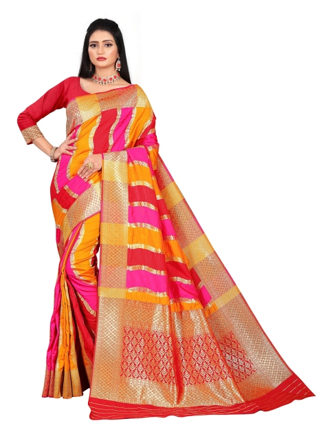 

Rivana Red & Pink Woven Design Zari Pure Silk Banarasi Saree