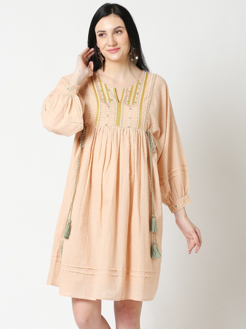 

Aanyor Women Peach-Coloured Cotton A-Line Dress