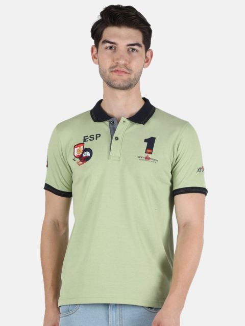 

Monte Carlo Men Green Polo Collar Applique Slim Fit T-shirt