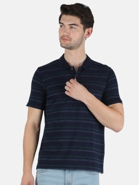 

Monte Carlo Men Green & Blue Striped Polo Collar T-shirt